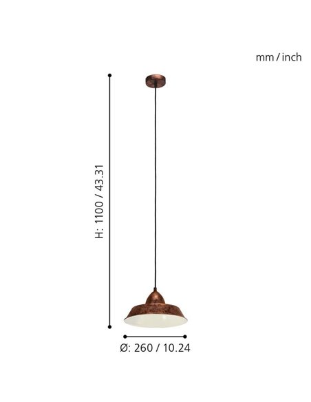 Suspension AUCKLAND en cuivre antique, Ø26cm 1xE27