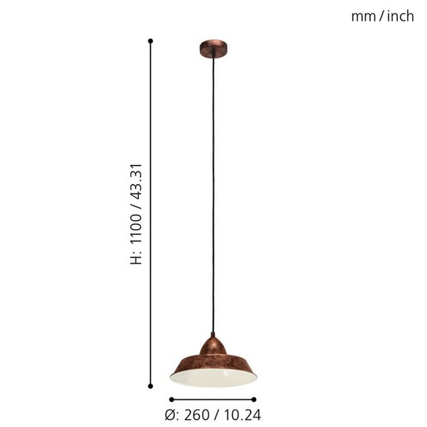 Candeeiro suspenso antigo em cobre AUCKLAND, Ø26cm 1xE27
