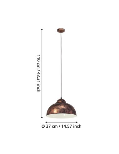 Lámparas de techo colgante TRURO 2 industrial, Ø37cm cobre antiguo