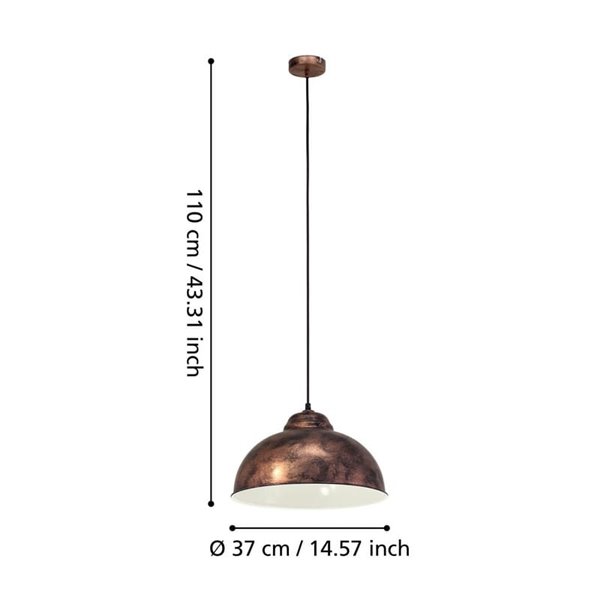 Lámparas de techo colgante TRURO 2 industrial, Ø37cm cobre antiguo