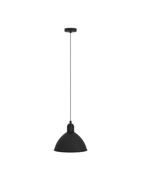 Luminária pendente industrial PRIDDY, aço preto com interior branco, 1xE27