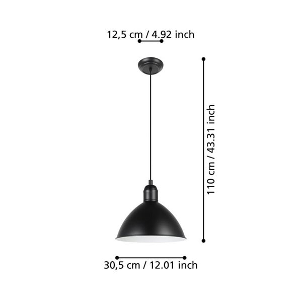 Lámpara colgante industrial PRIDDY, acero negro con interior blanco, 1xE27