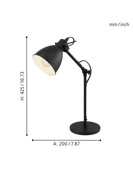 Lámpara de mesa de metal negro PRIDDY, 1xE27