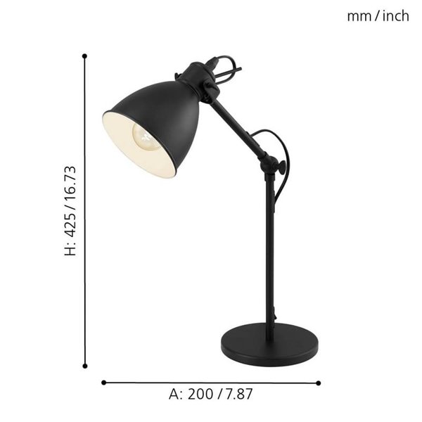 Lámpara de mesa de metal negro PRIDDY, 1xE27