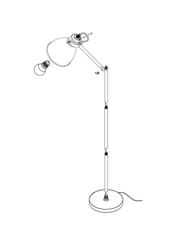 Lámpara de pie tipo flexo industrial, PRIDDY, metal negro con interior blanco 1xE27