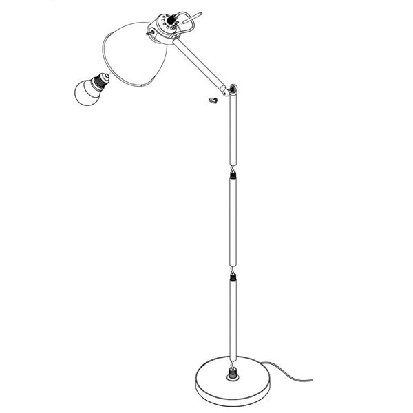 Lámpara de pie tipo flexo industrial, PRIDDY, metal negro con interior blanco 1xE27