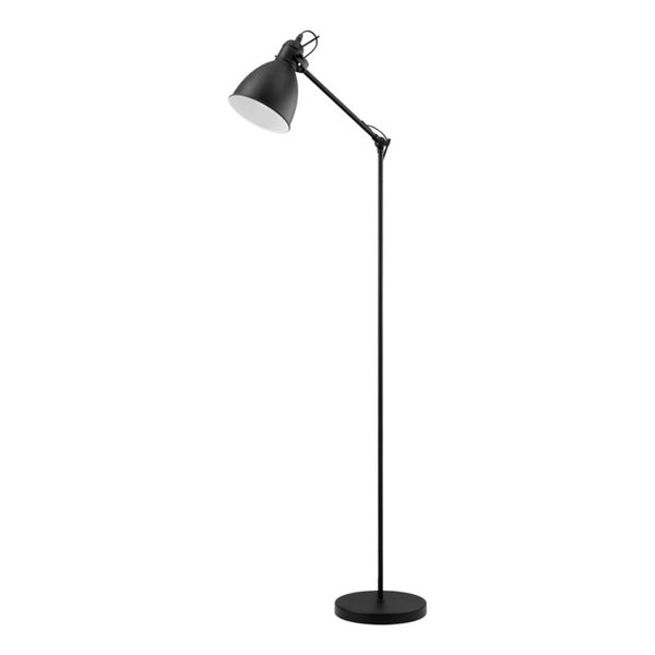 Lampadaire flexo industriel, PRIDDY, métal noir avec intérieur blanc 1xE27