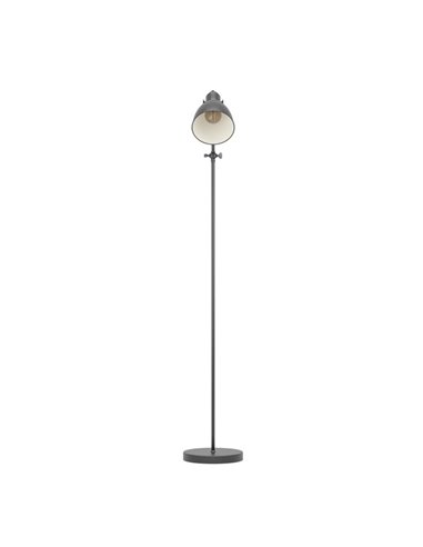 Lampadaire flexo industriel, PRIDDY, métal noir avec intérieur blanc 1xE27
