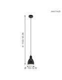 Suspension industrielle noire, PRIDDY, Ø 155mm 1xE27