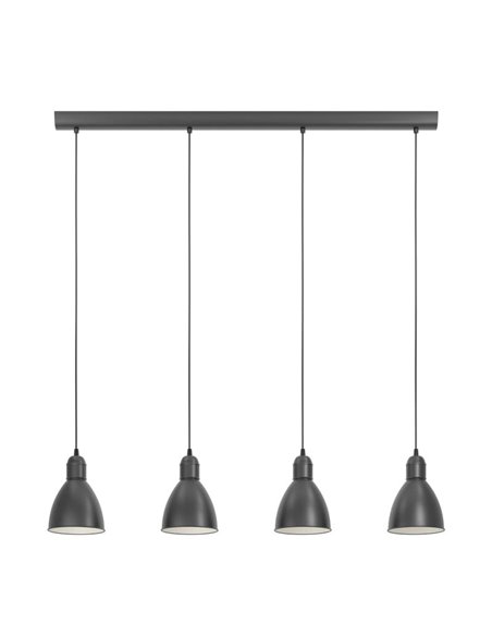 Plafonnier à 4 suspensions, métal noir avec intérieur blanc PRIDDY, 4xE27