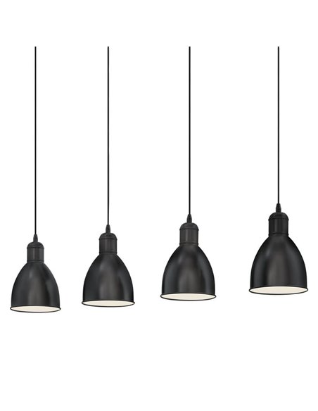 Plafonnier à 4 suspensions, métal noir avec intérieur blanc PRIDDY, 4xE27