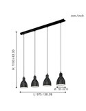 Lámpara de techo con 4 Luminarias colgantes, de metal en negro con interior blanco PRIDDY, 4xE27