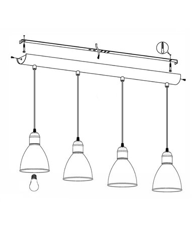 Lámpara de techo con 4 Luminarias colgantes, de metal en negro con interior blanco PRIDDY, 4xE27