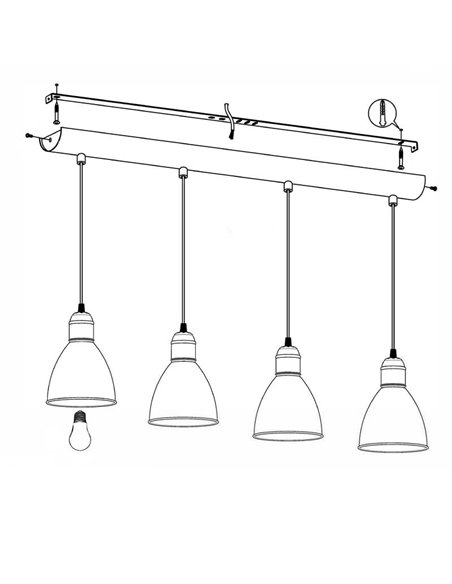 Plafonnier à 4 suspensions, métal noir avec intérieur blanc PRIDDY, 4xE27