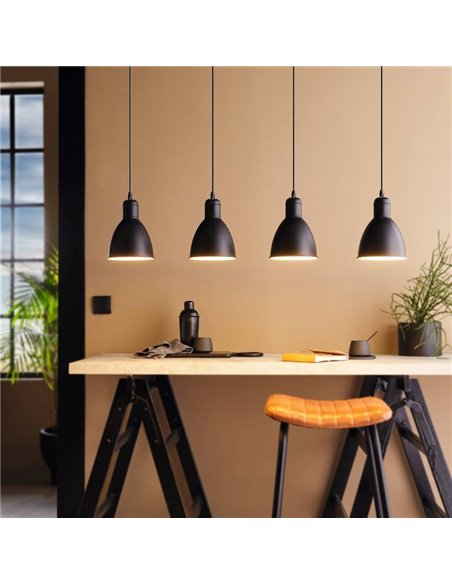 Candeeiro de teto com 4 luminárias suspensas, metal preto com interior branco PRIDDY, 4xE27