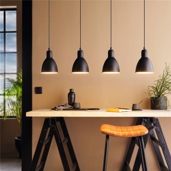 Plafonnier à 4 suspensions, métal noir avec intérieur blanc PRIDDY, 4xE27