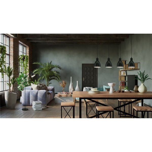 Plafonnier à 4 suspensions, métal noir avec intérieur blanc PRIDDY, 4xE27