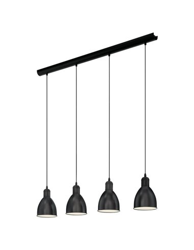 Plafonnier à 4 suspensions, métal noir avec intérieur blanc PRIDDY, 4xE27