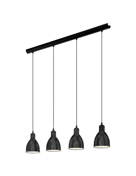 Candeeiro de teto com 4 luminárias suspensas, metal preto com interior branco PRIDDY, 4xE27