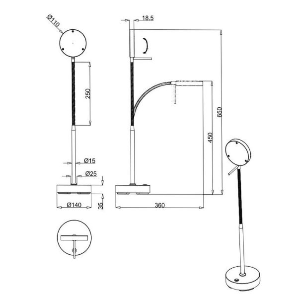 Lampe de table LED MORENO Type Flexo Chargement sans fil | LeonLeds