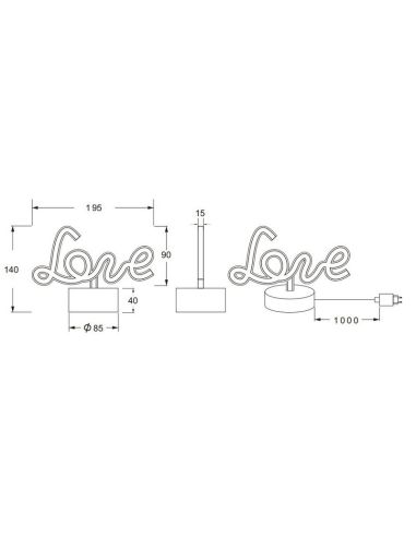 Lâmpada LED rosa recarregável USB-C LOVE com ON/OFF | LeonLeds