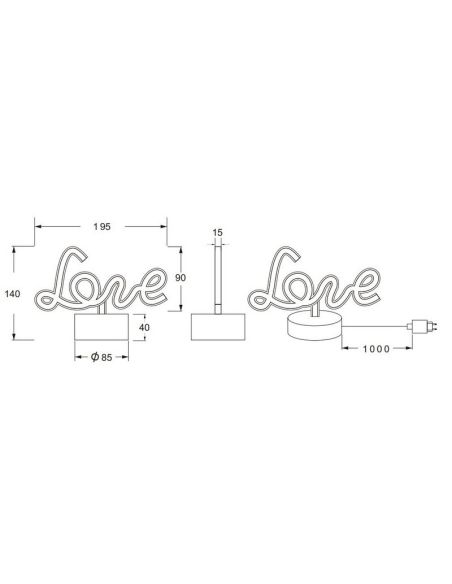 Lâmpada LED rosa recarregável USB-C LOVE com ON/OFF | LeonLeds