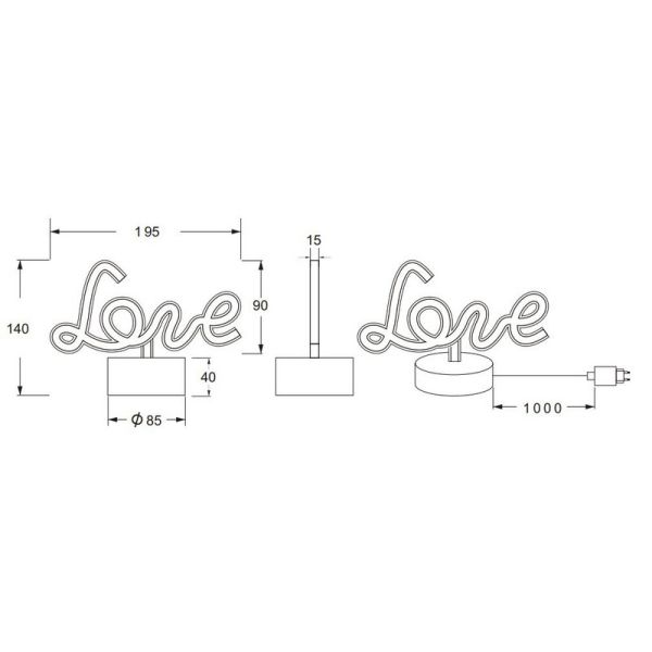 Lámpara LED Rosa AMOR Recargable USB-C con ON/OFF | LeonLeds