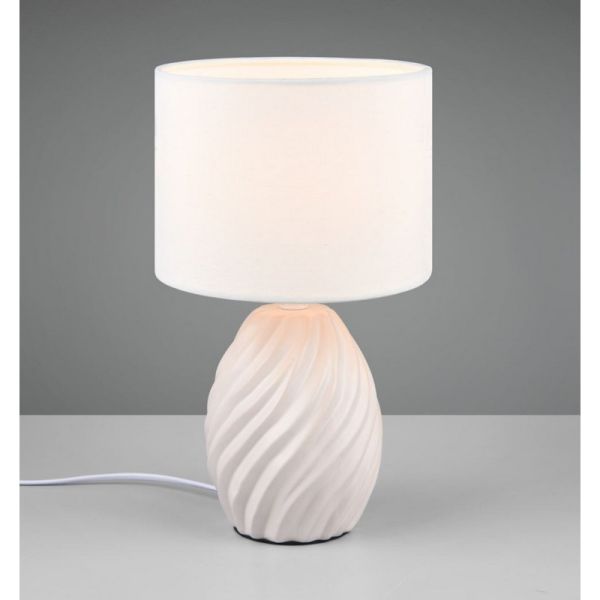 Lámpara de Mesa Clásica MELVA Tela y Cerámica 1xE14 max. 40W | LeonLeds