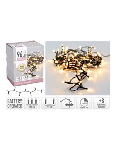 Guirnalda LED a pilas, 7,5m, 96 Leds, blanco cálido, programador con memoria,  IP44 (interior/exterior) 2