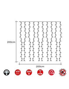 Cortina LED de 10 tiras, blanco frío 2x2m, multifunción, Easy-Connect, IP44 (interior/exterior), sin transformador 2