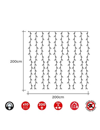 Cortina LED de 10 tiras, blanco frío 2x2m, multifunción, Easy-Connect, IP44 (interior/exterior), sin transformador