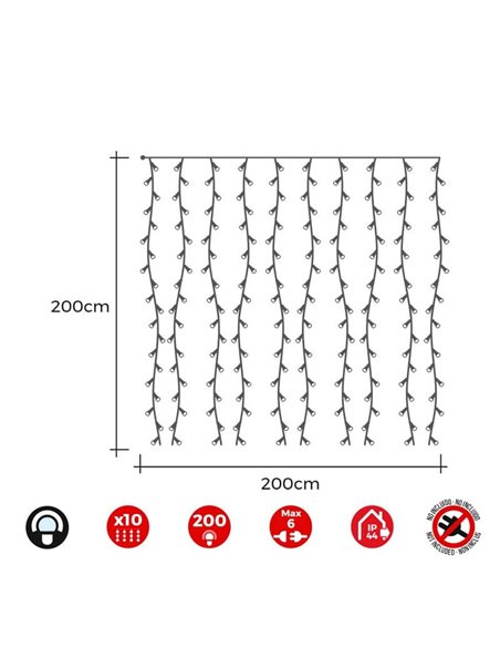 Rideau LED 10 bandes, blanc froid 2x2m, multifonction, Easy-Connect, IP44 (intérieur/extérieur), sans transformateur