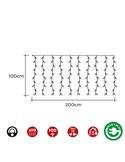 Cortina LED de 10 tiras con programador Easy-Connect blanco frío, 2x1m, 8 funciones, IP44 (interior/exterior)