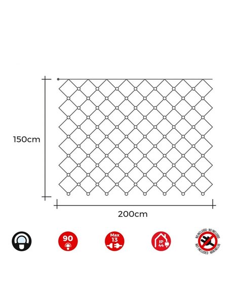 Rideau voilage LED Easy-Connect, 2x1,5m 90 Leds, blanc froid pour intérieur/extérieur, sans transformateur