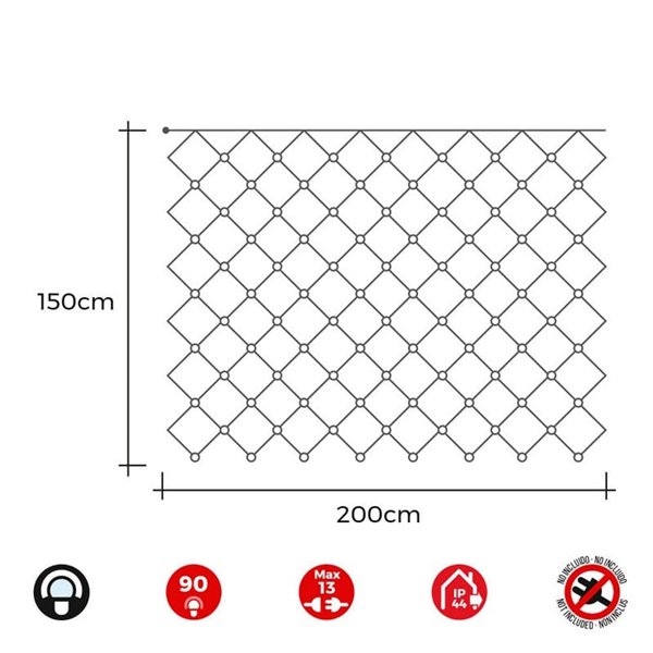 Cortina de rede LED Easy-Connect, 2x1,5m 90 Leds, branco frio para interior/exterior, sem transformador