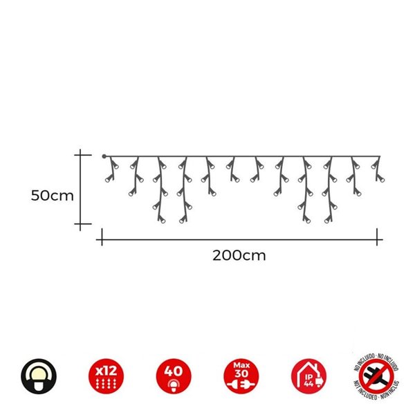 Cortina LED icicle 40 Leds easy-connect 2x0,5m, 12 tiras, blanco cálido/frio, IP44 (interior/exterior)
