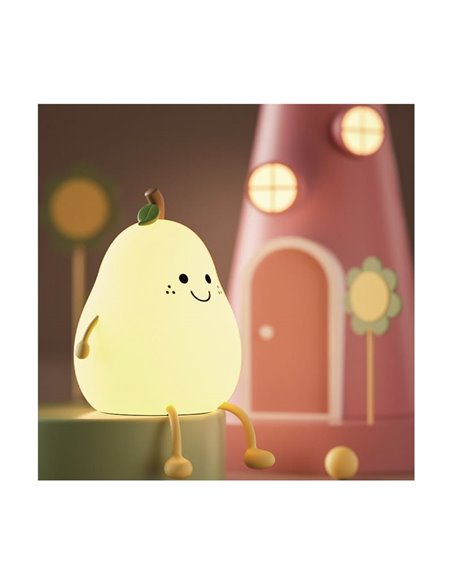 Lámpara portátil infantil, luz de noche pera sonriente HANSEL 1W, RGB de ABS + HIPS + Silicona