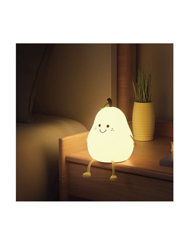 Lámpara portátil infantil, luz de noche pera sonriente HANSEL 1W, RGB de ABS + HIPS + Silicona