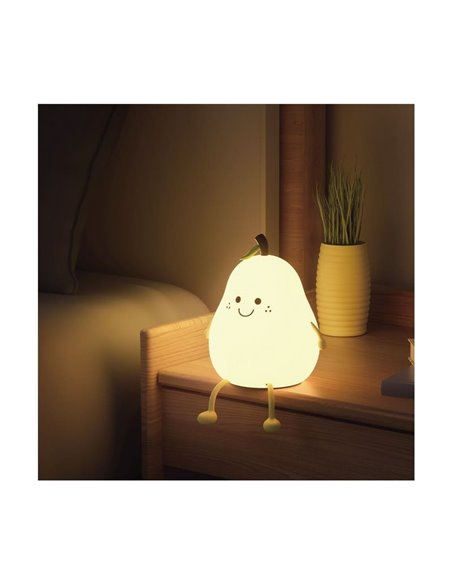 Candeeiro infantil portátil, luz noturna pera sorridente HANSEL 1W, ABS + HIPS + Silicone RGB