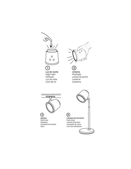 Flexo portátil/Aplique/Linterna LED 4 en 1 CAMALEON, 6W 330Lm, CCT 3000-4000-5500K, 24º, blanco/negro