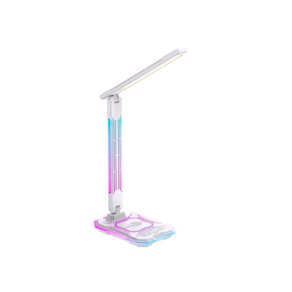 Flexo LED GAMER con luz de colores en su estructura, 10W 450Lm, CCT RGB Dimable blanco, con base para ccargar y microfono integr