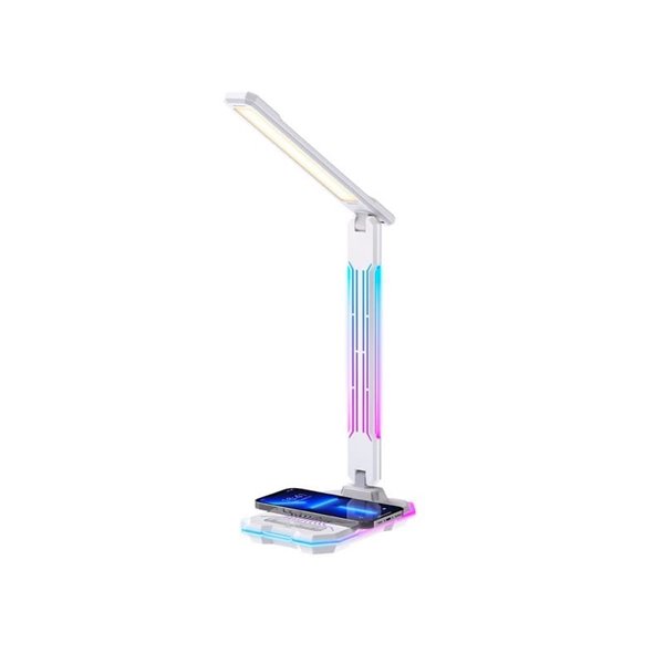 Flexo LED GAMER con luz de colores en su estructura, 10W 450Lm, CCT RGB Dimable blanco, con base para ccargar y microfono integr