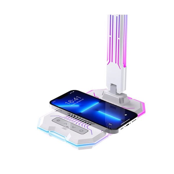 Flexo LED GAMER con luz de colores en su estructura, 10W 450Lm, CCT RGB Dimable blanco, con base para ccargar y microfono integr