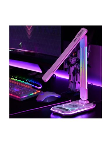 Flexo LED GAMER con luz de colores en su estructura, 10W 450Lm, CCT RGB Dimable blanco, con base para ccargar y microfono integr