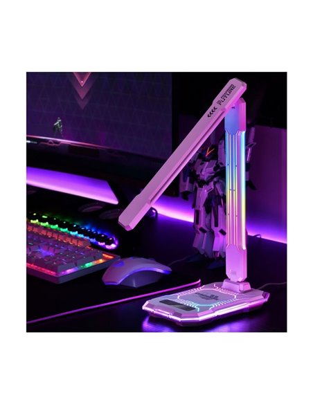 Flexo LED GAMER con luz de colores en su estructura, 10W 450Lm, CCT RGB Dimable blanco, con base para ccargar y microfono integr