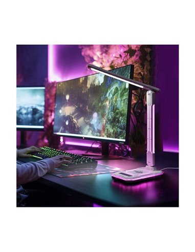 Flexo LED GAMER con luz de colores en su estructura, 10W 450Lm, CCT RGB Dimable blanco, con base para ccargar y microfono integr