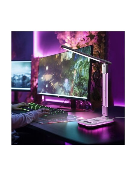 Flexo LED GAMER con luz de colores en su estructura, 10W 450Lm, CCT RGB Dimable blanco, con base para ccargar y microfono integr