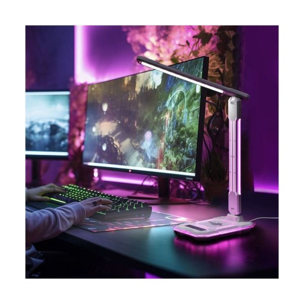 Flexo LED GAMER con luz de colores en su estructura, 10W 450Lm, CCT RGB Dimable blanco, con base para ccargar y microfono integr