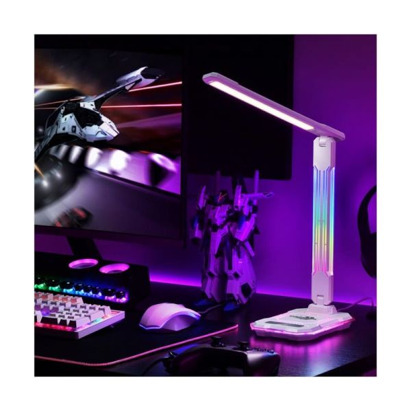Flexo LED GAMER con luz de colores en su estructura, 10W 450Lm, CCT RGB Dimable blanco, con base para ccargar y microfono integr
