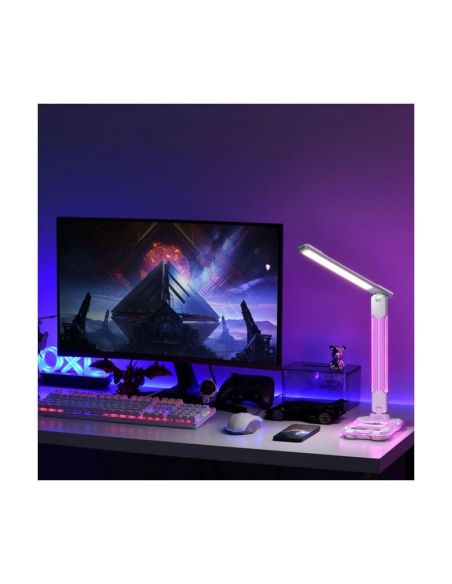 Flexo LED GAMER con luz de colores en su estructura, 10W 450Lm, CCT RGB Dimable blanco, con base para ccargar y microfono integr